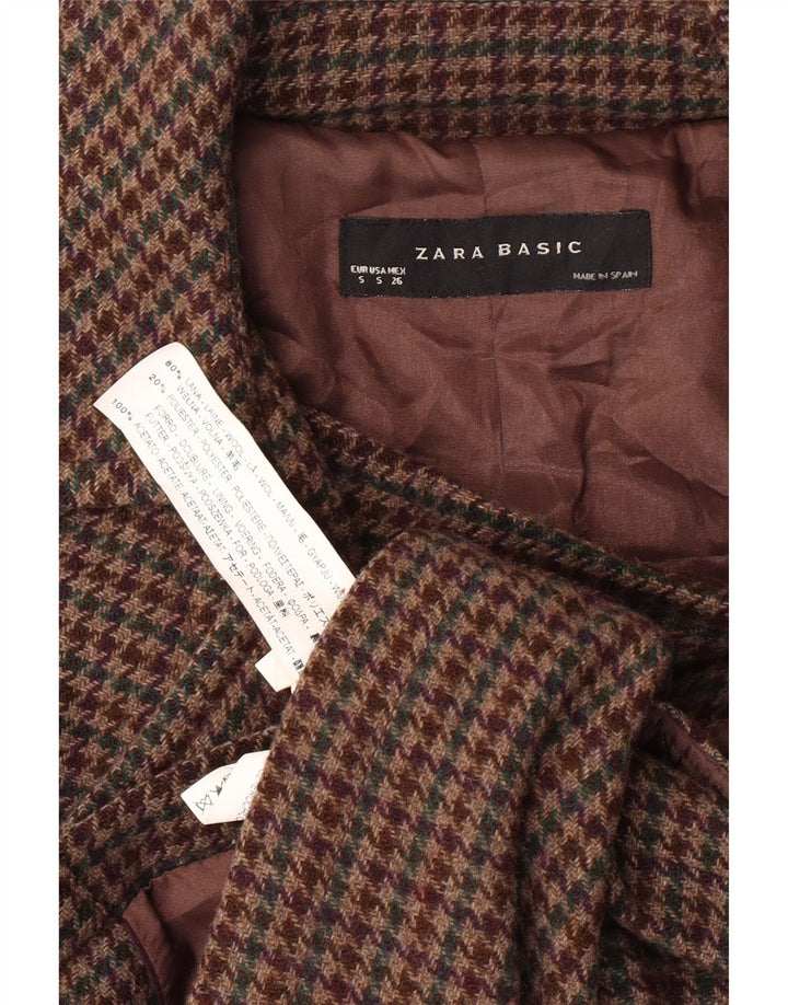 Женский бомбер ZARA UK 8, маленький, коричневый, шерсть с узором «гусиные лапки»