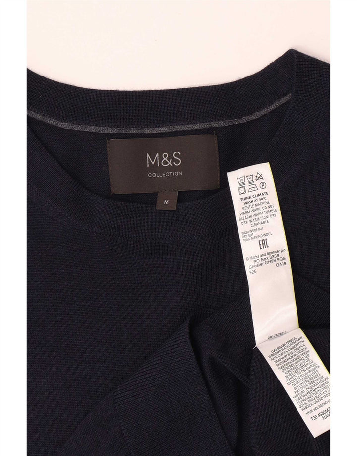 Мужской джемпер с вырезом лодочкой Marks & Spencer, средний темно-синий из шерсти мериноса