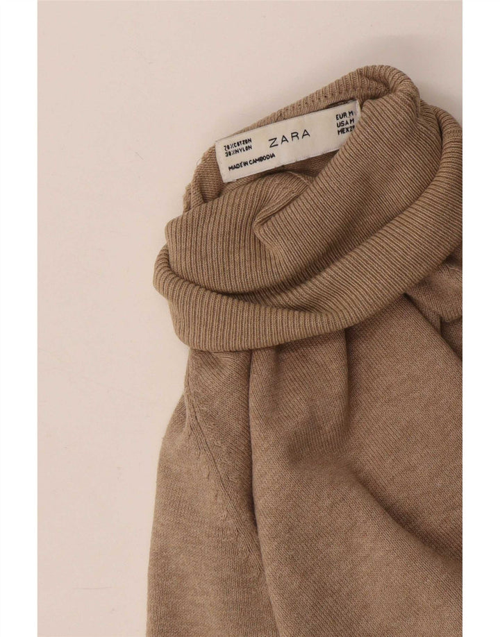 Женский джемпер с высоким воротником Zara UK 12, хлопковый средний бежевый цвет