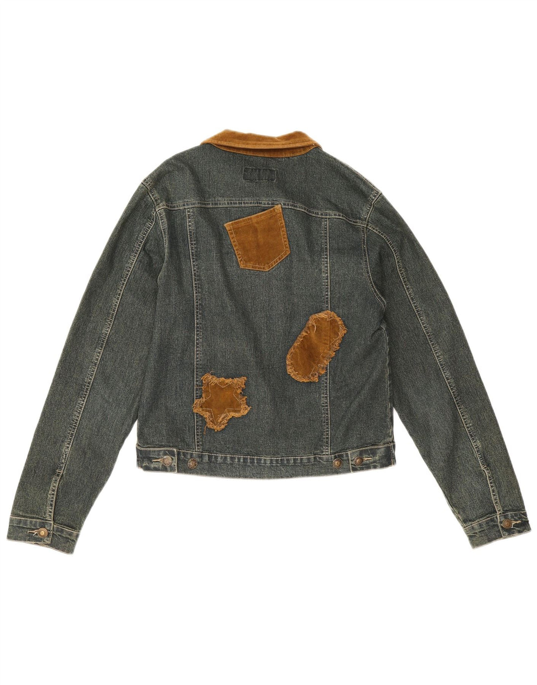 Винтажная женская джинсовая куртка UK 12, хлопок среднего синего цвета с цветными блоками