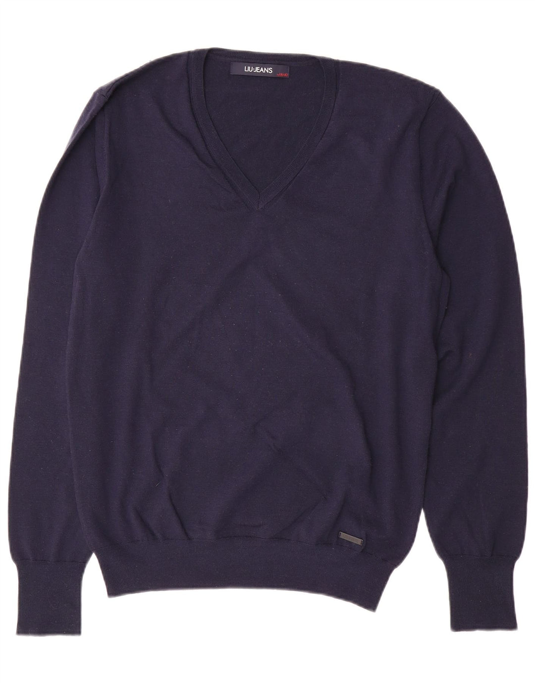 Женский джемпер с v-образным вырезом LIU JO, Великобритания 18 XL, темно-синий, шерсть