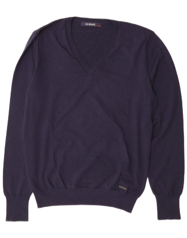 Женский джемпер с v-образным вырезом LIU JO, Великобритания 18 XL, темно-синий, шерсть