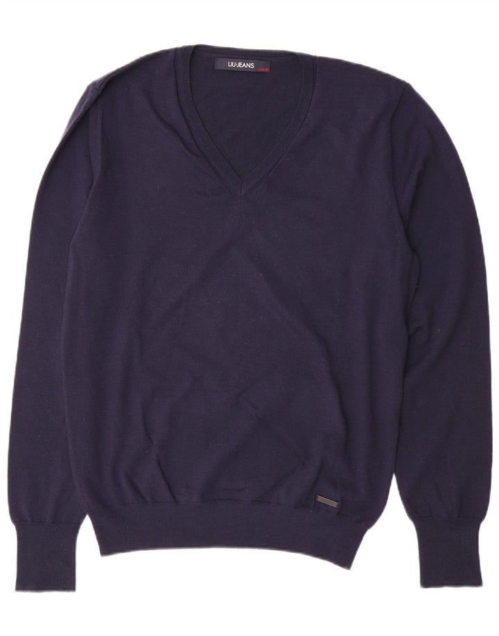 Женский джемпер с v-образным вырезом LIU JO, Великобритания 18 XL, темно-синий, шерсть