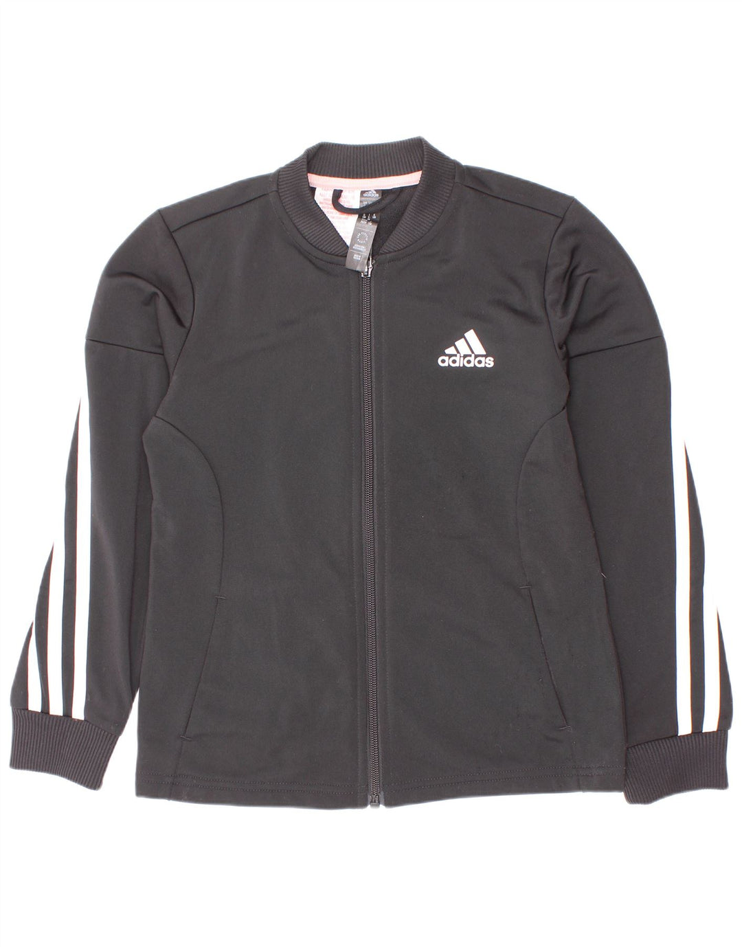 Спортивный костюм Adidas для девочек, верхняя куртка 7-8 лет, черный полиэстер в тонкую полоску