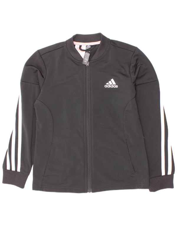 Спортивный костюм Adidas для девочек, верхняя куртка 7-8 лет, черный полиэстер в тонкую полоску