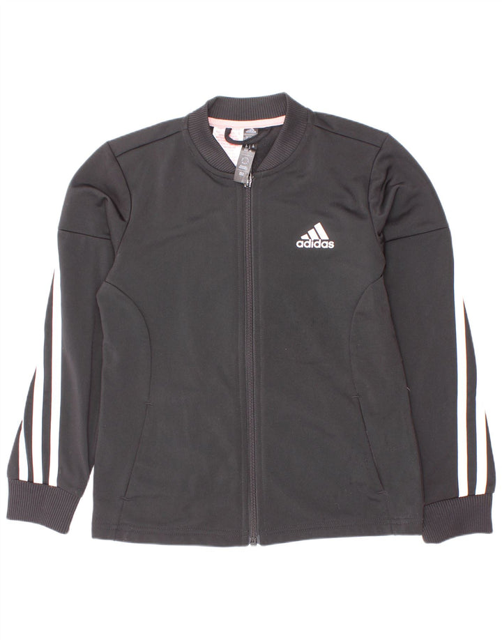 Спортивный костюм Adidas для девочек, верхняя куртка 7-8 лет, черный полиэстер в тонкую полоску