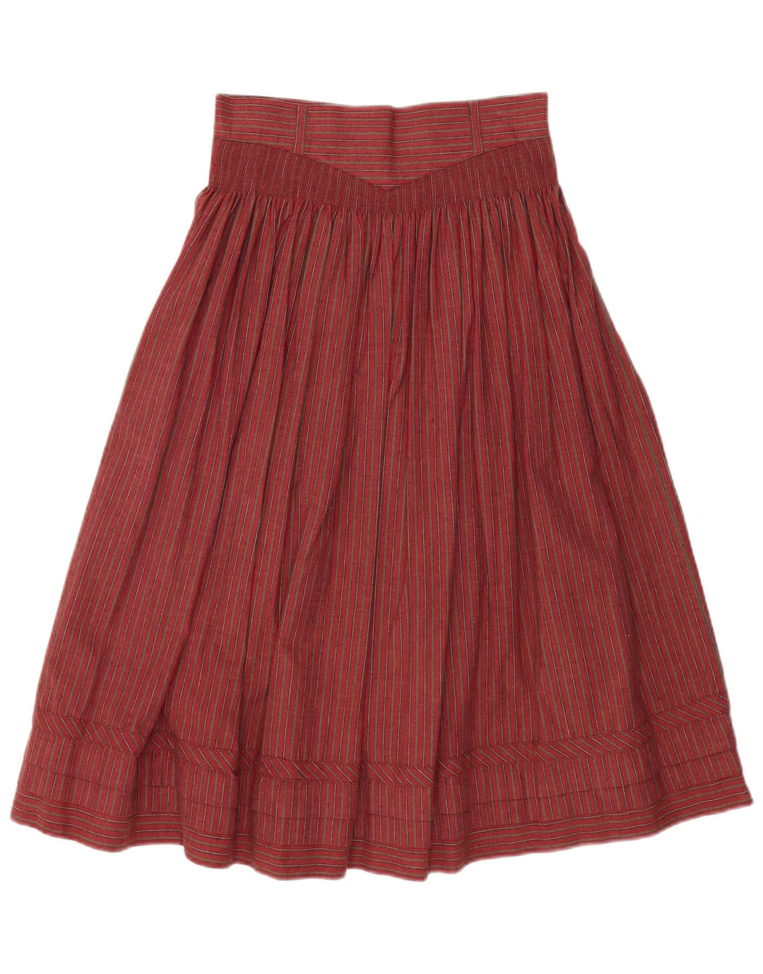 ВИНТАЖНАЯ женская юбка трапециевидного силуэта с высокой талией W28, хлопковая ткань среднего красного цвета в полоску