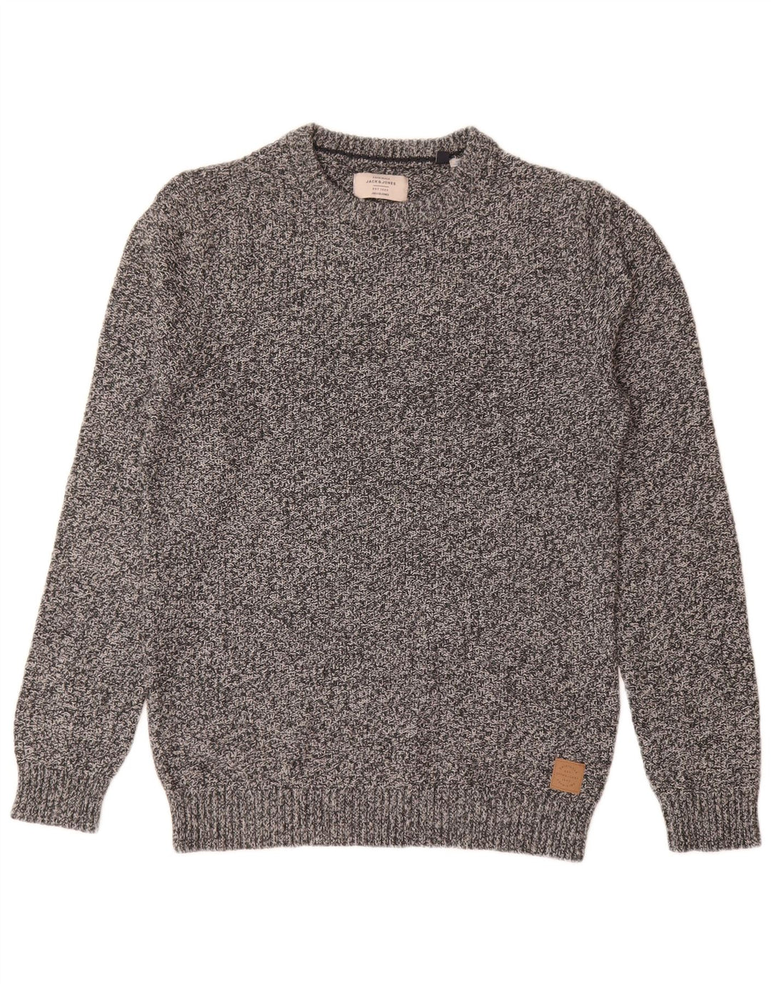 Мужской джемпер с круглым вырезом Jack & Jones, хлопковый свитер среднего серого цвета с крапинками