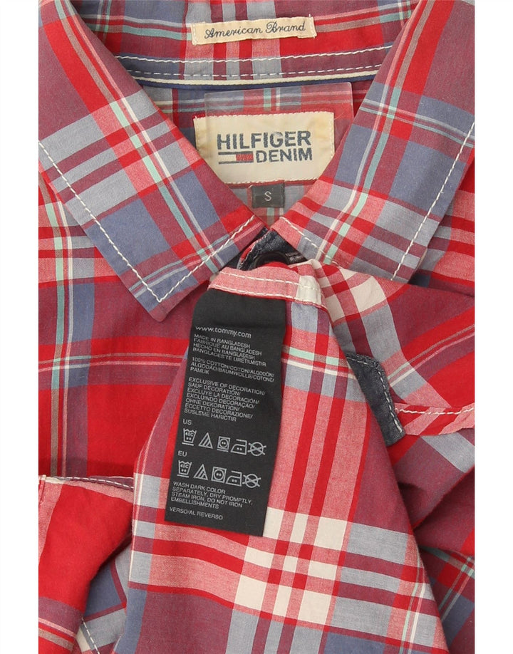 Tommy Hilfiger Мужская рубашка с коротким рукавом, маленькая красная клетка, хлопок