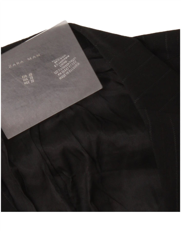Мужской пиджак Zara на 2 пуговицах EU 48, средний черный в тонкую полоску, шерстяной