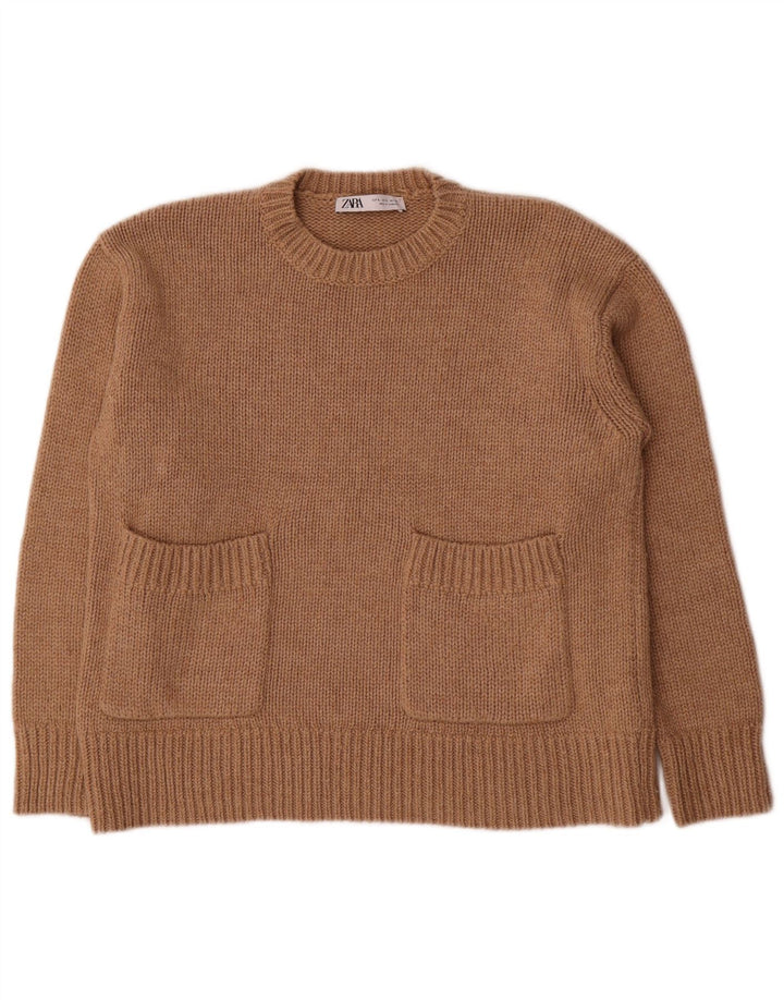 Женский свободный джемпер с круглым вырезом Zara UK 10, маленький коричневый полиэстер
