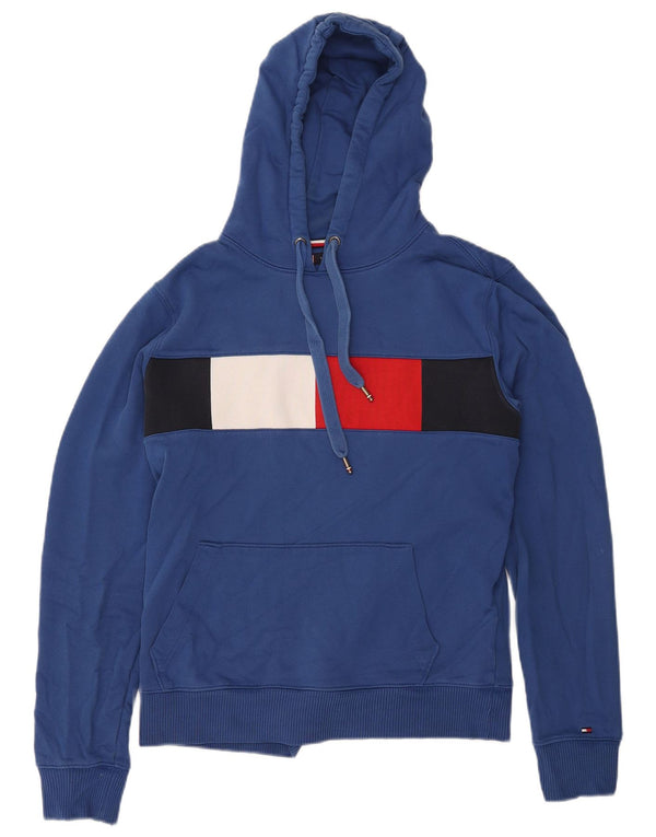 Женский джемпер с капюшоном Tommy Hilfiger UK 14, средний синий, хлопок с цветными блоками