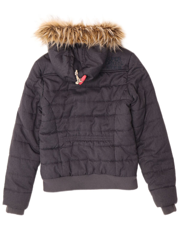 Женская утепленная куртка-бомбер с капюшоном Superdry UK 8, маленький серый полиэстер