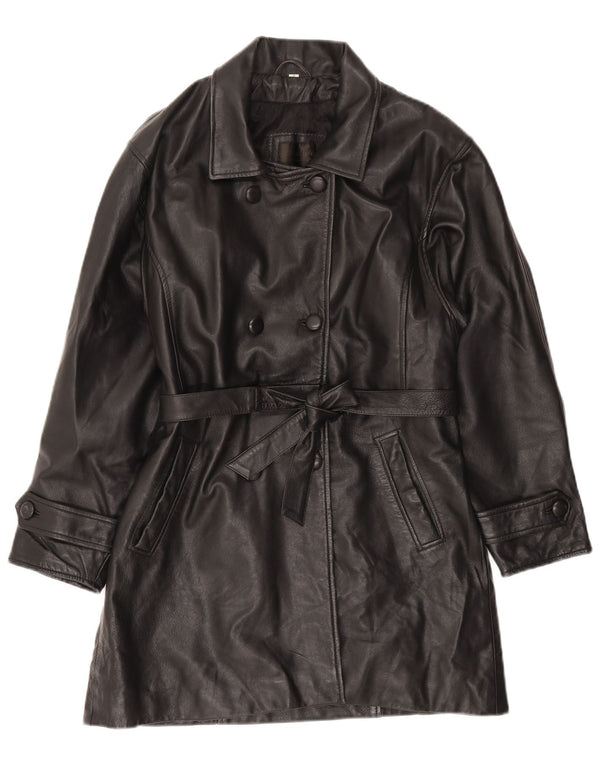 Santini Женское Кожаное Пальто UK 14 Среднее Черное Кожаное