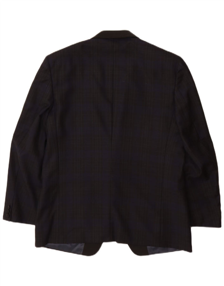 SAN REMO Mens 1 Button Blazer Jacket IT 52 XL Navy Blue Check Virgin Wool