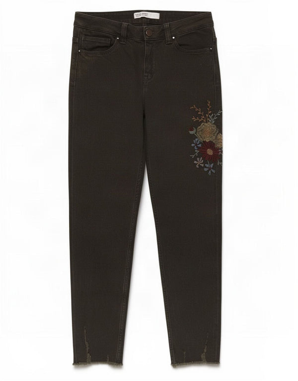 Женские укороченные джинсы Zara Slim Z1975 EU 38 Small W28 L26 Хаки с цветочным принтом