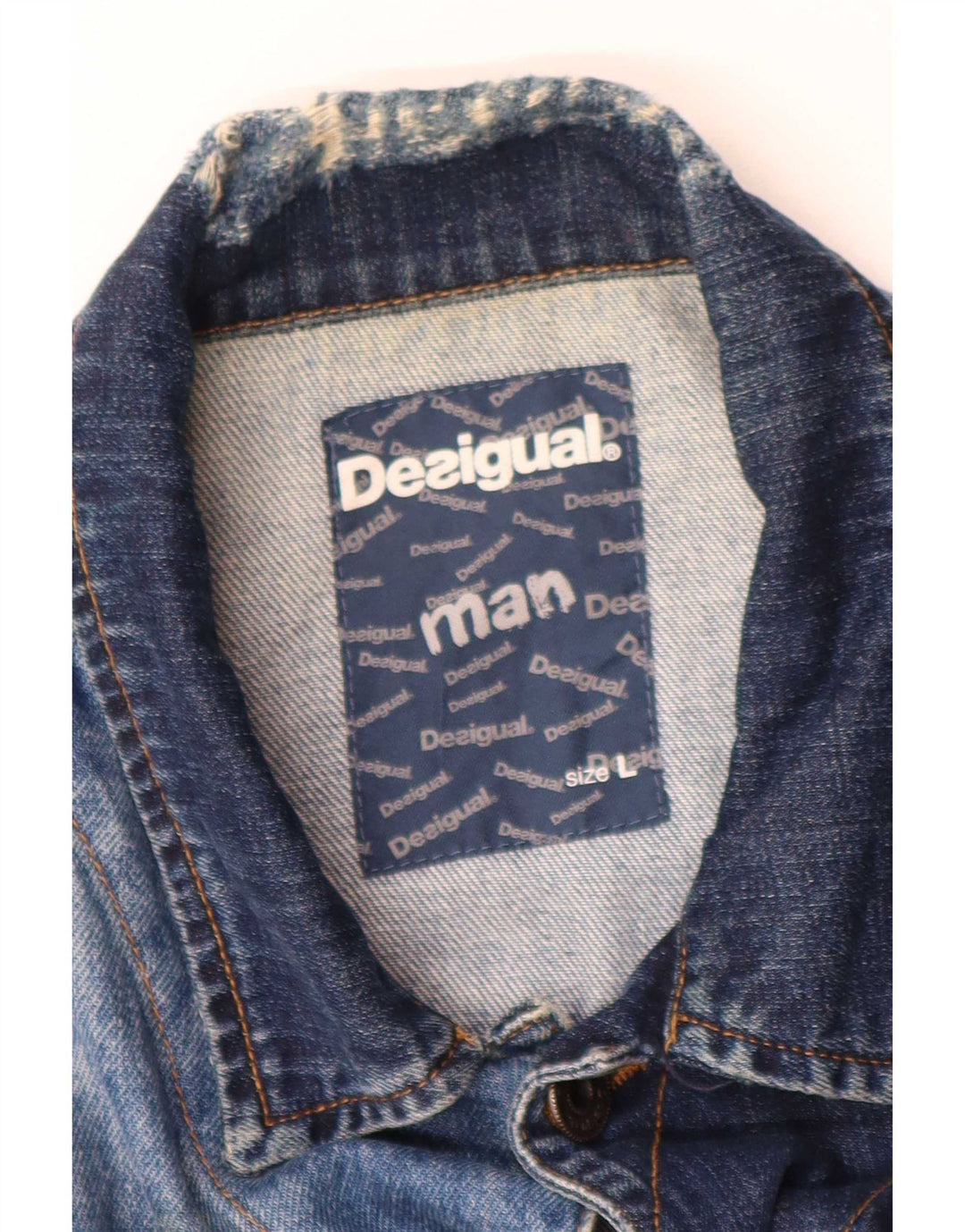 Мужская джинсовая куртка Desigual UK 40, большая синяя хлопковая