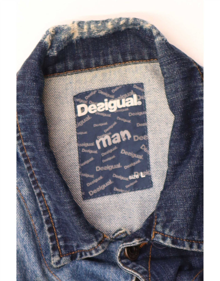 Мужская джинсовая куртка Desigual UK 40, большая синяя хлопковая