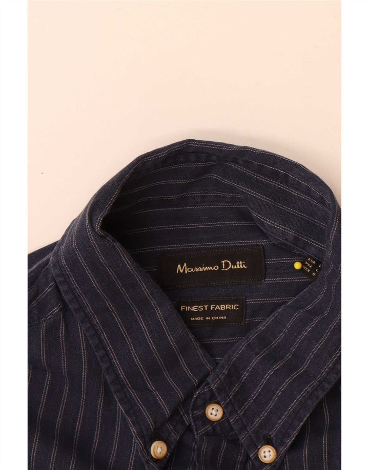 Мужская рубашка Massimo Dutti, большая темно-синяя хлопковая полоска