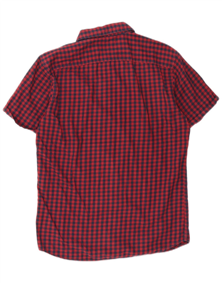 Мужская рубашка с коротким рукавом Jack & Jones среднего красного цвета в мелкую клетку, хлопок