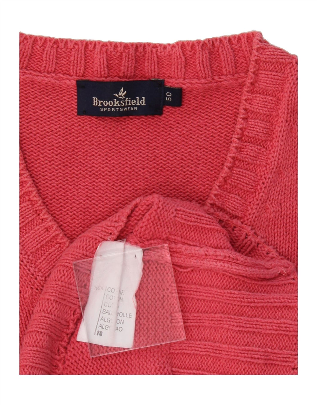 BROOKSFIELD Mens V-Neck Jumper Sweater IT 50 Medium Pink Cotton Vintage Brooksfield and Second-Hand Brooksfield from Messina Hembry 