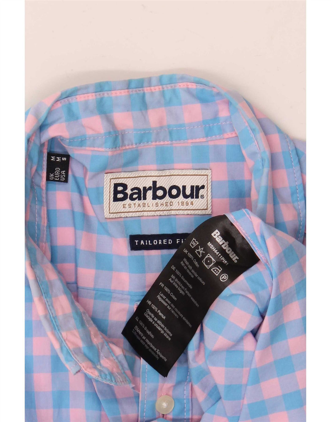 Мужская рубашка Barbour с коротким рукавом, хлопковая клетка среднего синего цвета в мелкую клетку