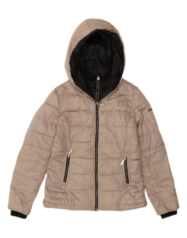 ELLESSE Womens Hooded Padded Jacket UK 14 Medium Beige Polyester