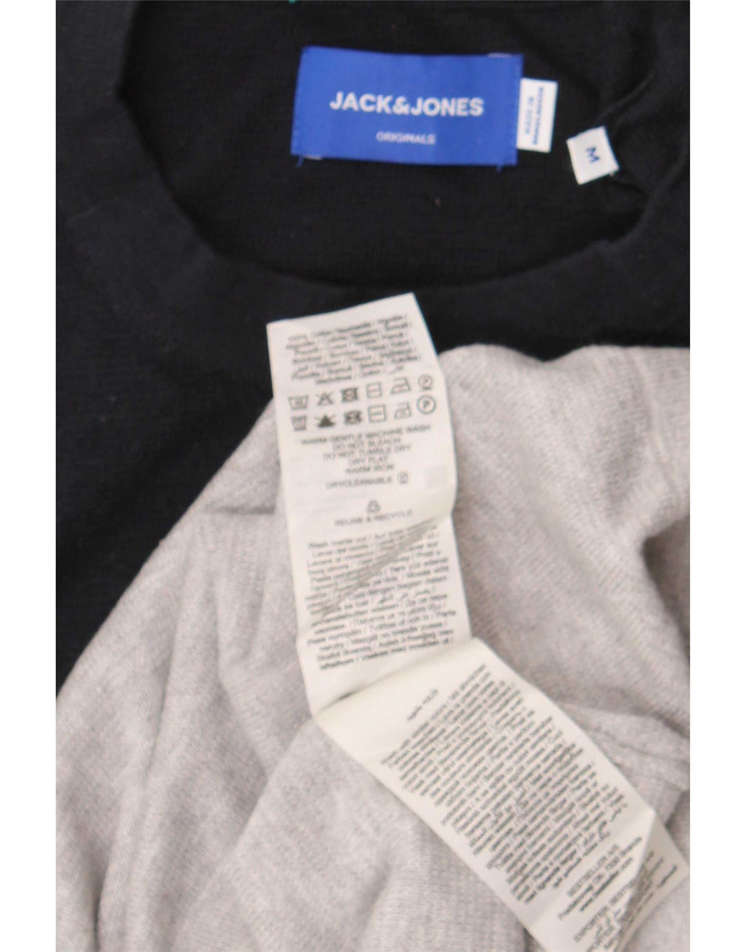 Мужской джемпер с круглым вырезом Jack & Jones, хлопковый свитер среднего серого цвета с цветными блоками