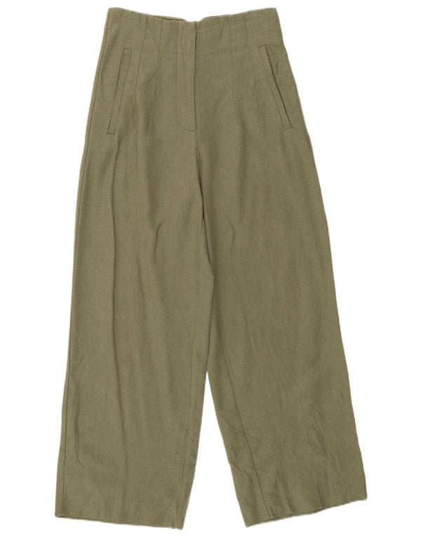 Zara Женские укороченные брюки с высокой талией и широкими штанинами XS W24 L25, зеленый хлопок