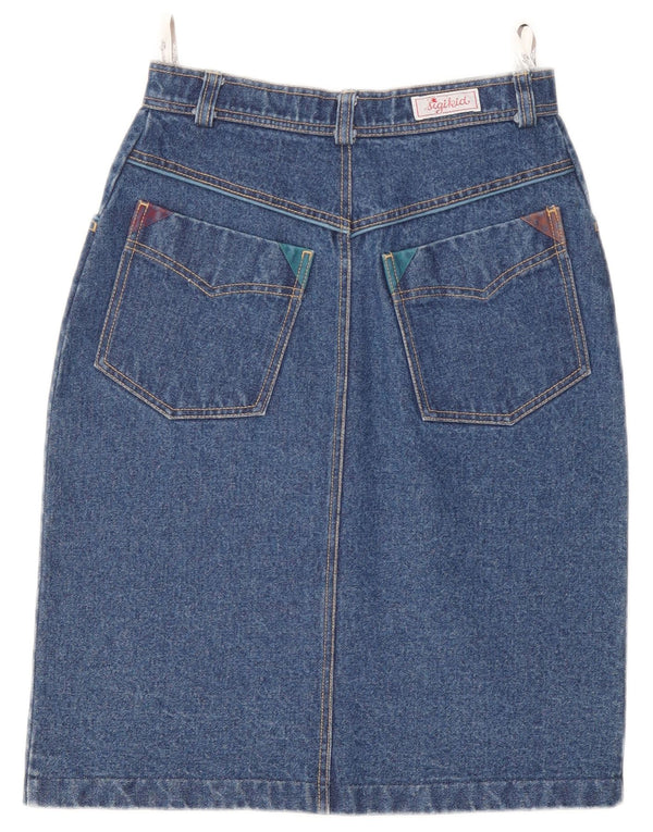 Винтажная женская джинсовая юбка с высокой талией EU 38, средний размер W25, синяя шерсть
