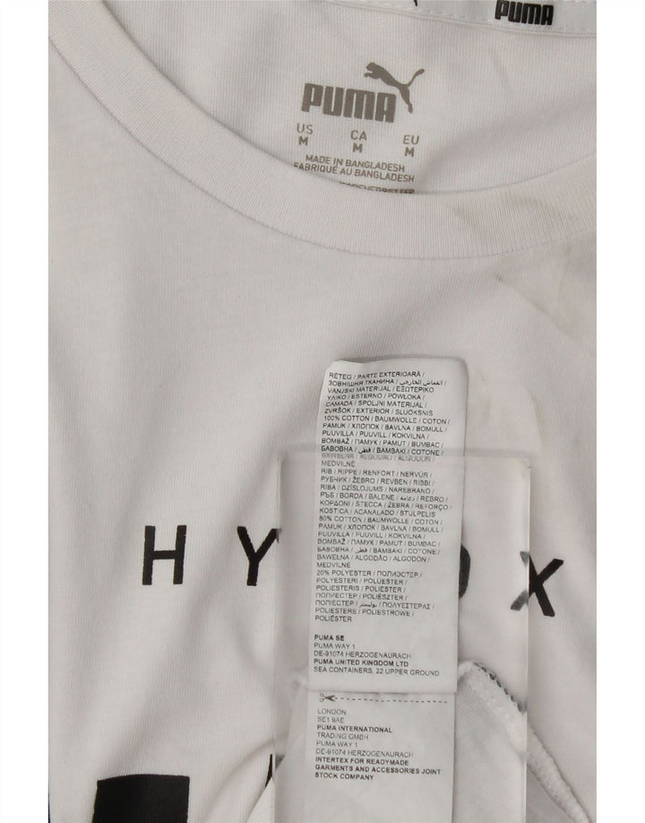 Мужская футболка с рисунком Puma, хлопковый топ среднего размера, белый цвет