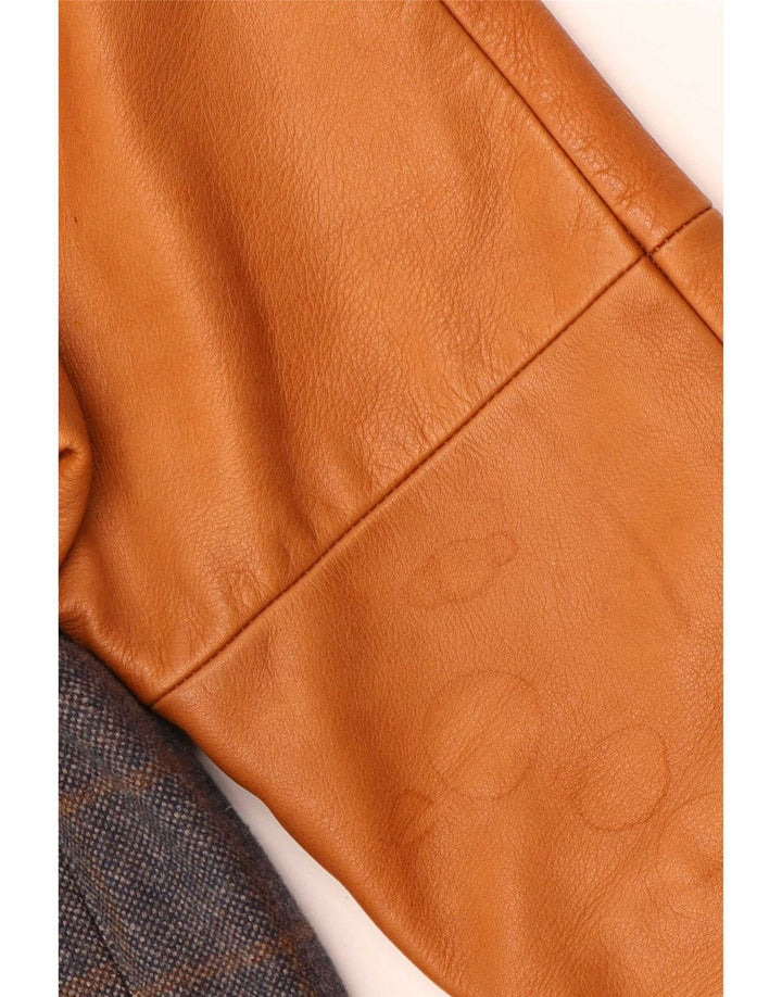 Мужская кожаная куртка-бомбер Nudie Jeans UK 38, средний синий цвет, шерсть с цветными блоками