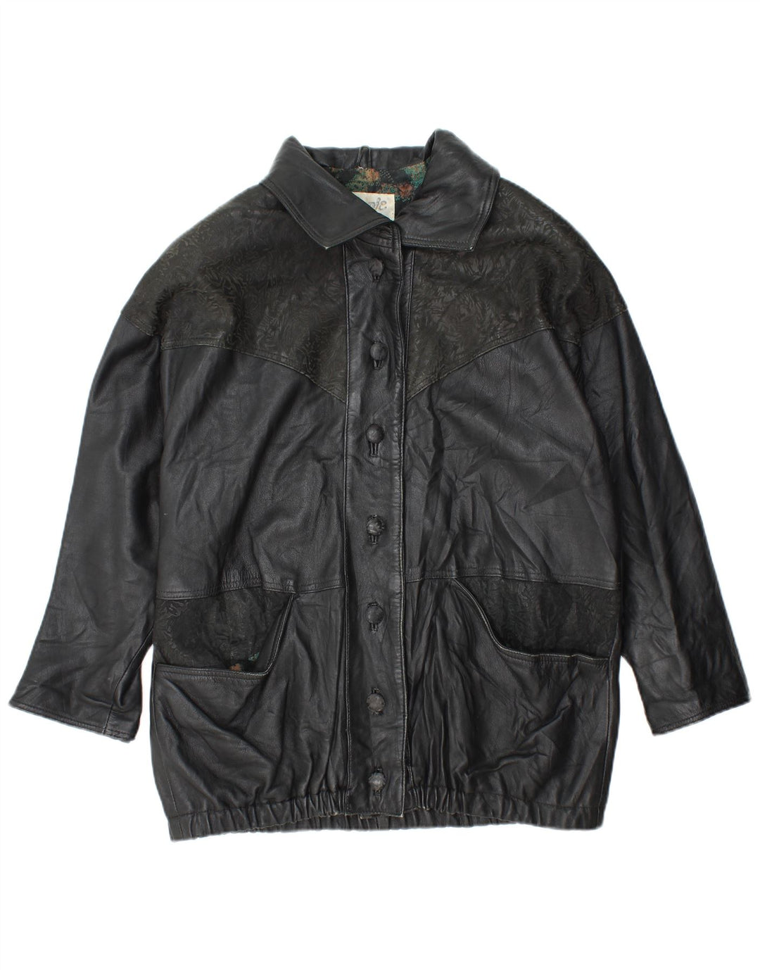 Женская кожаная куртка оверсайз YUPPIE UK 18 XL, черная с цветочным принтом