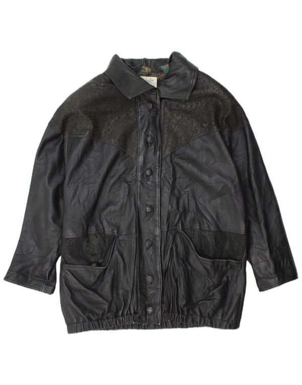 Женская кожаная куртка оверсайз YUPPIE UK 18 XL, черная с цветочным принтом