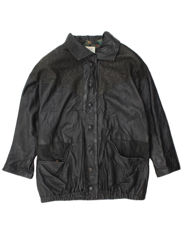 Женская кожаная куртка оверсайз YUPPIE UK 18 XL, черная с цветочным принтом