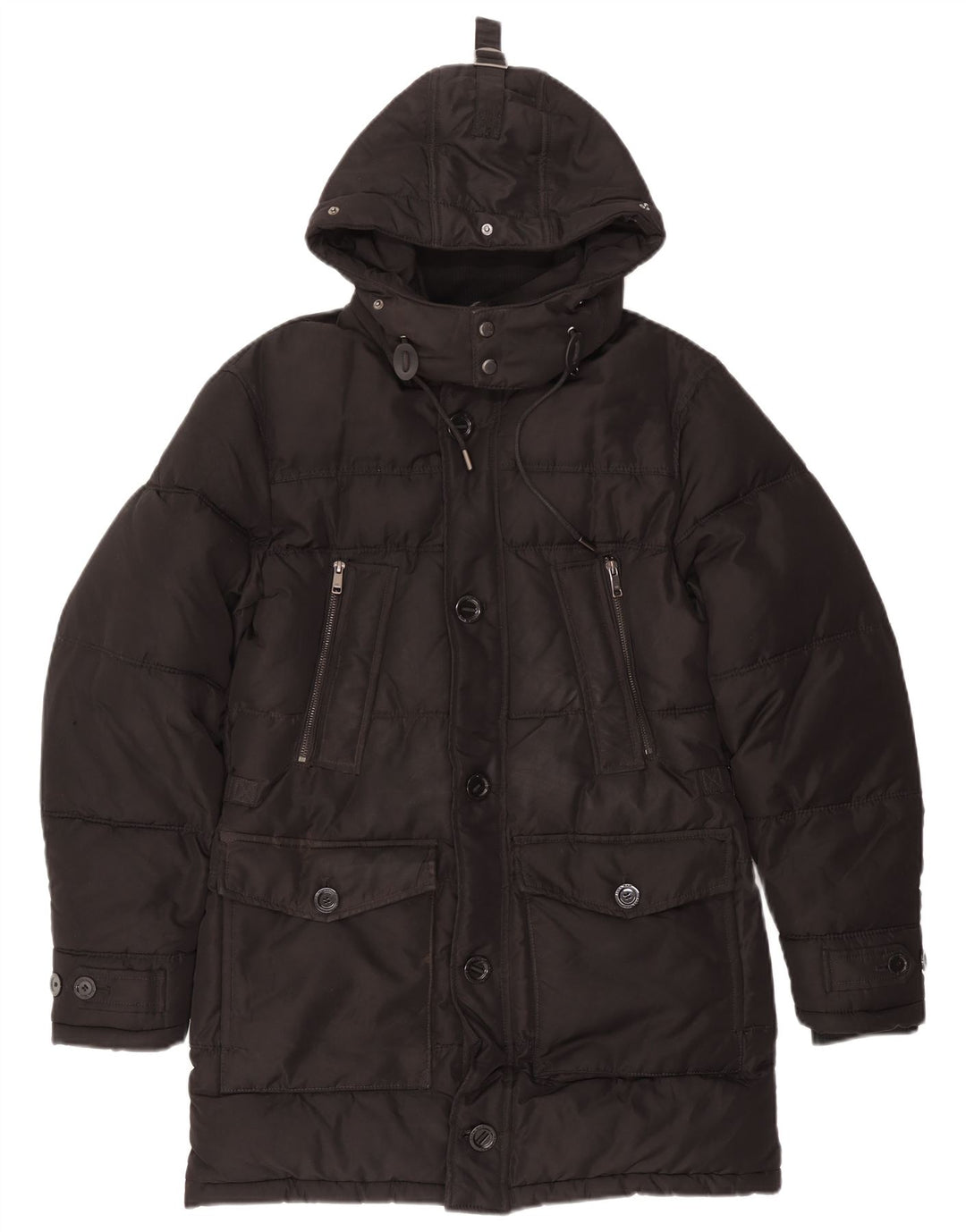 Мужское стеганое пальто с капюшоном Zara UK 36, маленький черный полиэстер