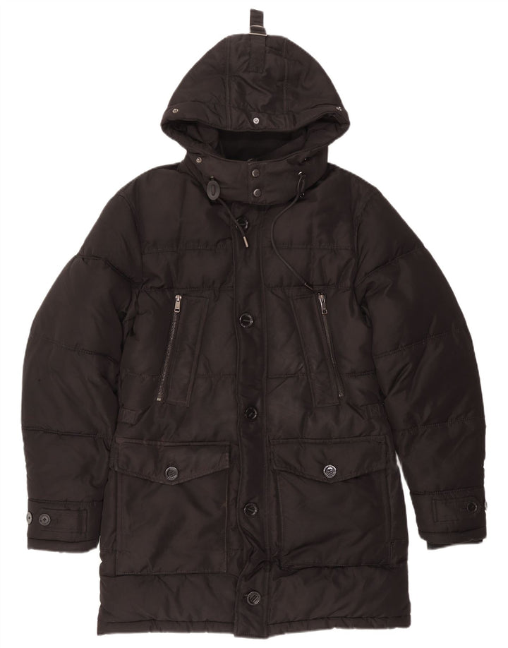 Мужское стеганое пальто с капюшоном Zara UK 36, маленький черный полиэстер