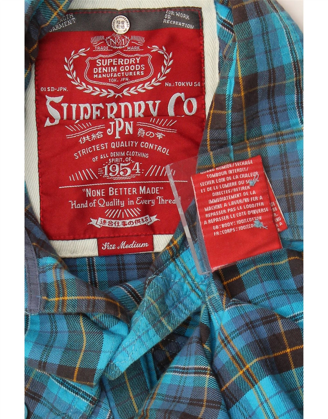 Мужская фланелевая рубашка Superdry, хлопковая синяя клетка среднего размера
