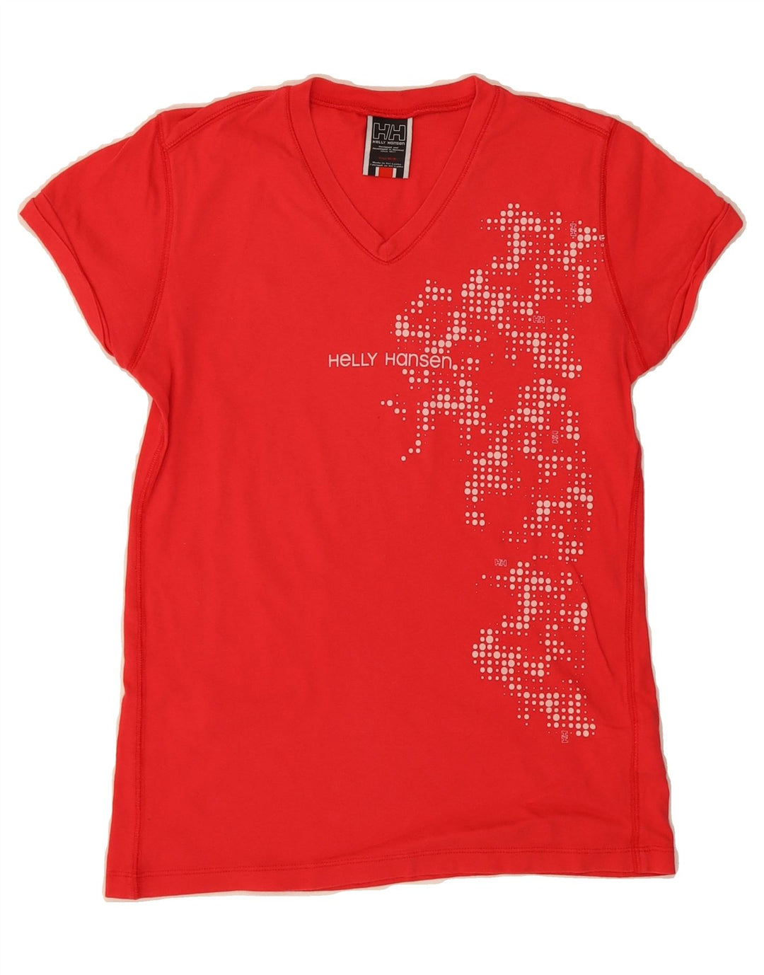 HELLY HANSEN Womens Graphic T-Shirt Top UK 12 Medium Red Spotted Cotton Vintage Helly Hansen and Second-Hand Helly Hansen from Messina Hembry 