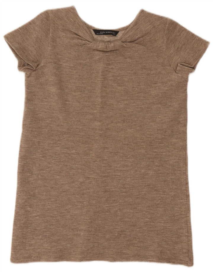 Женская футболка Zara Top UK 12 Medium Brown в крапинку