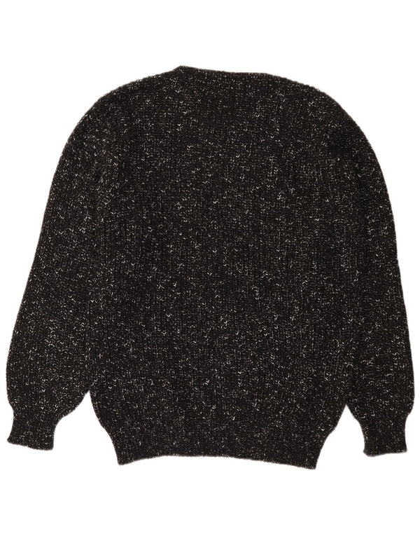 Винтажный мужской джемпер с круглым вырезом, свитер XL, черный, шерстяной в крапинку