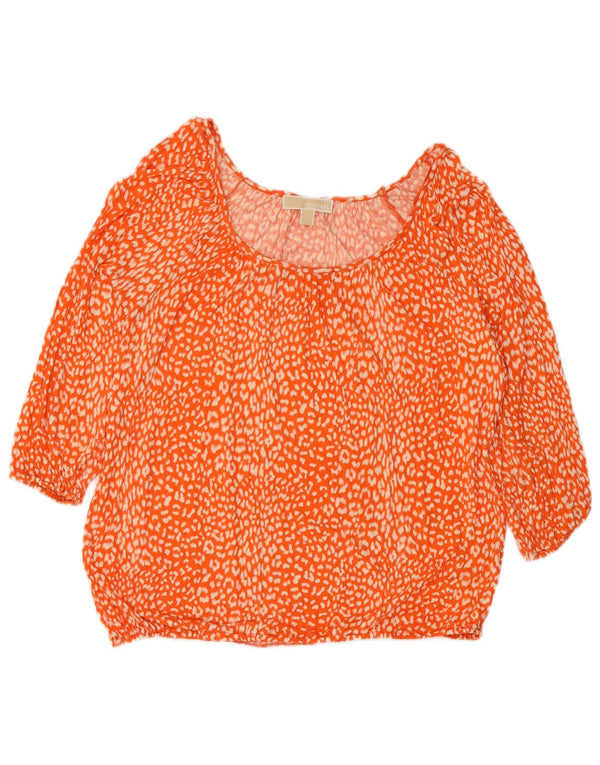MICHAEL KORS Womens Top 3/4 Sleeve UK 16 Large Orange Animal Print Viscose