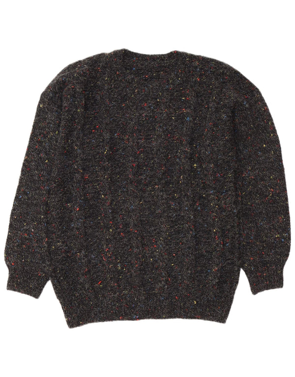 Vintage Mens Crew Neck Jumper Sweater Large Black Flecked