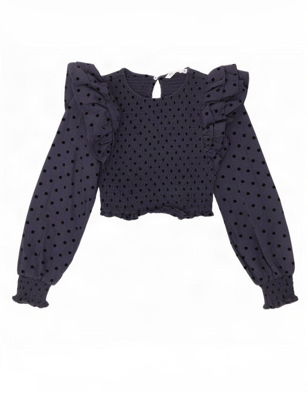 Женская укороченная блузка Zara UK 4 XS, темно-синий, хлопок в горошек