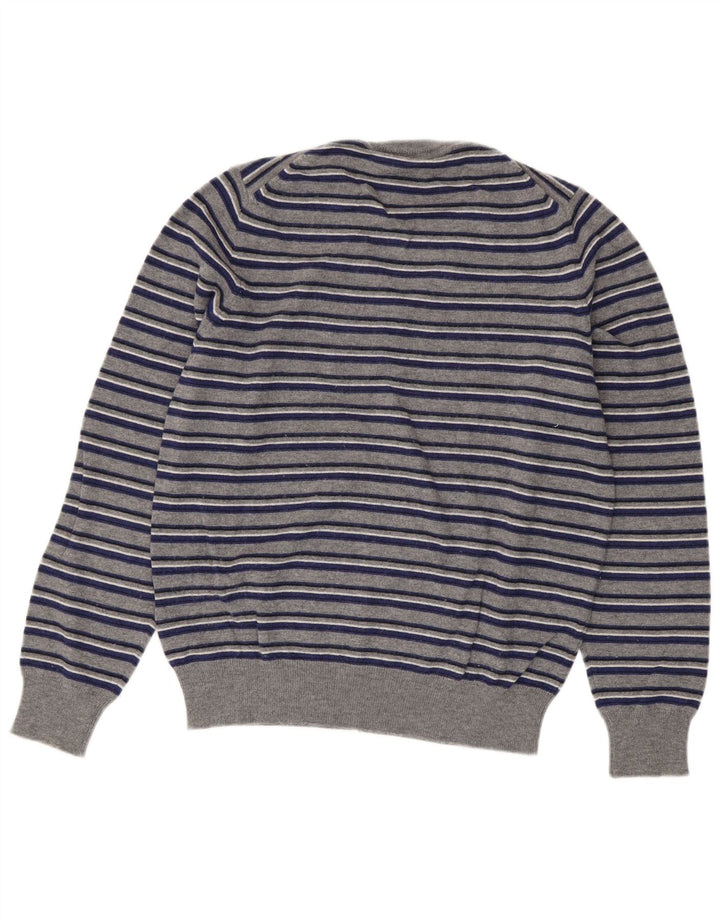 Мужской джемпер с v-образным вырезом Fred Perry, маленький серый шерстяной полосатый свитер