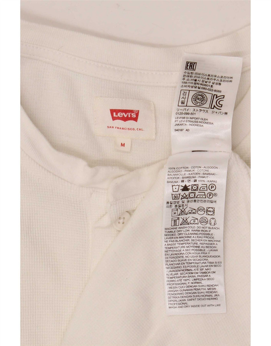 Мужской топ Levi's с длинным рукавом, средний белый хлопок, хлопок