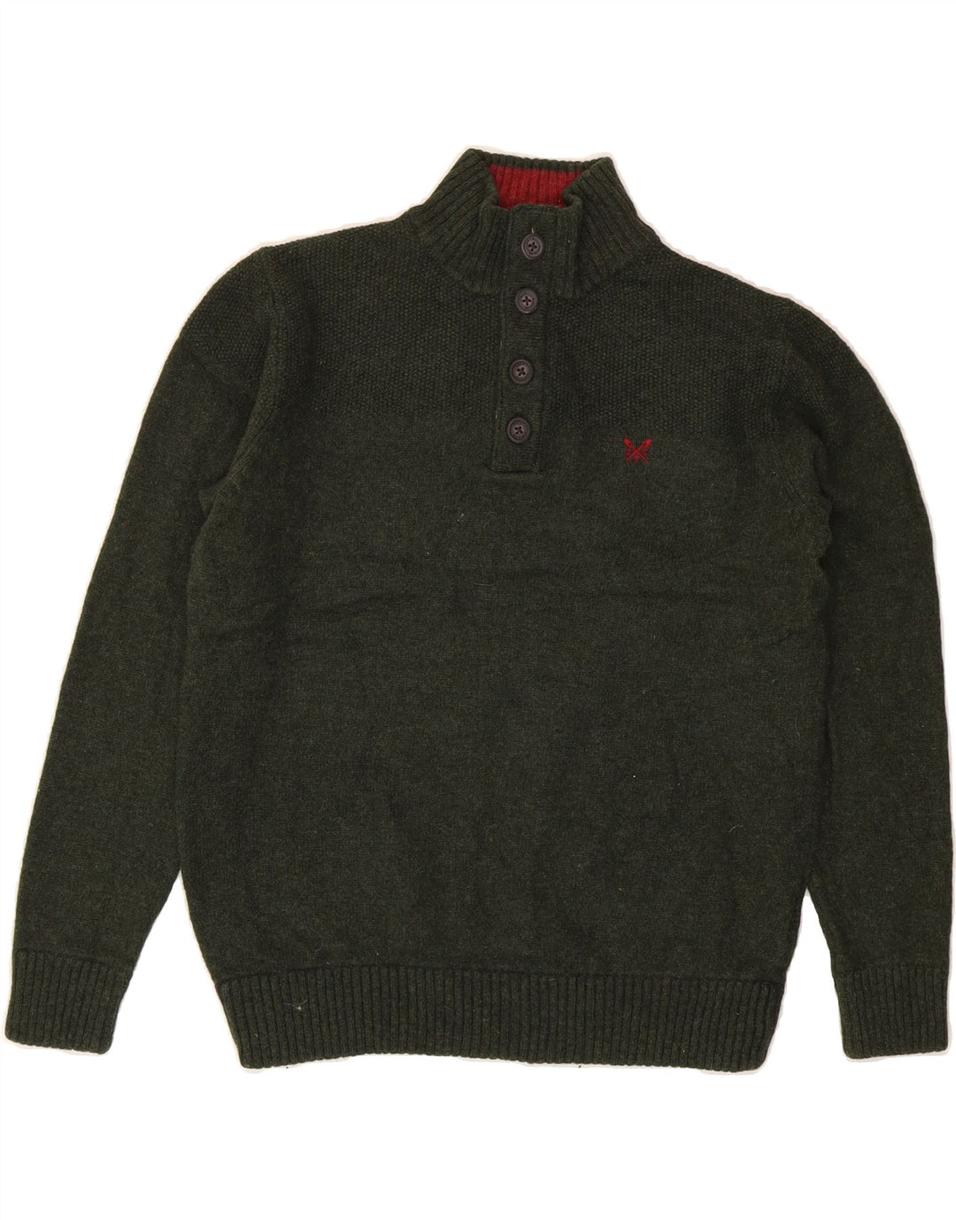 CREW CLOTHING Womens Button Neck Jumper Sweater UK 14 Medium Green Vintage Crew Clothing and Second-Hand Crew Clothing from Messina Hembry 