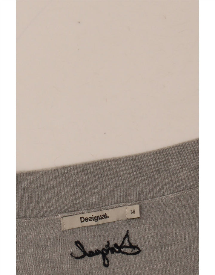 Женский джемпер с V-образным вырезом и рисунком DESIGUAL UK 14, средний серый цвет с цветочным принтом