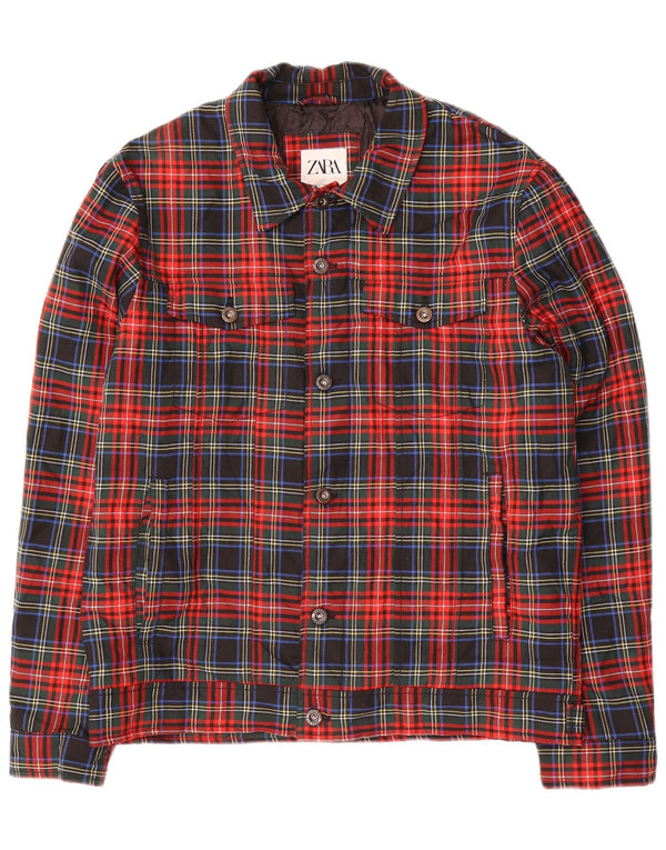 Мужская куртка-бомбер Zara UK 40, большая красная клетка из полиэстера
