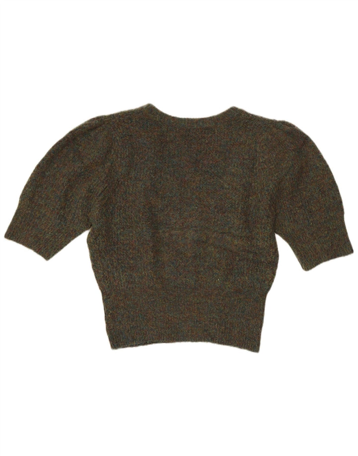 Женский укороченный джемпер с v-образным вырезом Zara UK 14, средний хаки, в крапинку